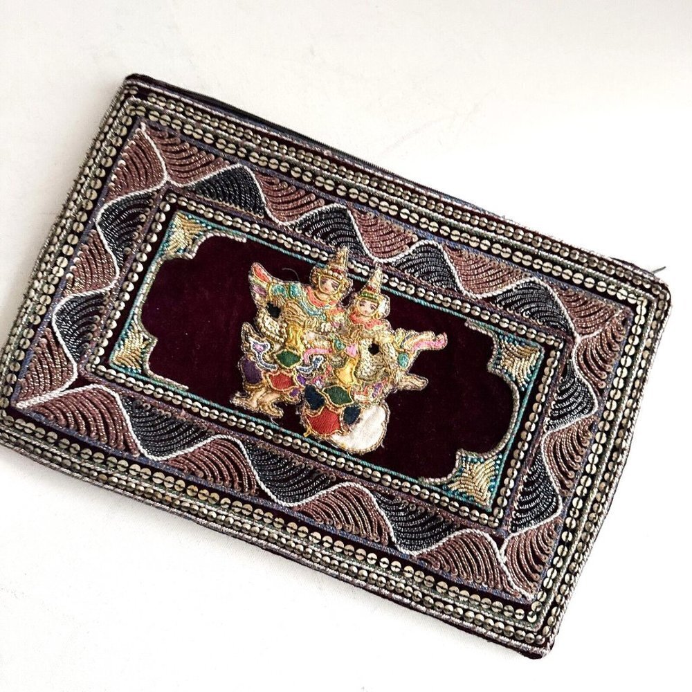 Vintage Velvet Embroidered Ethnic Clutch